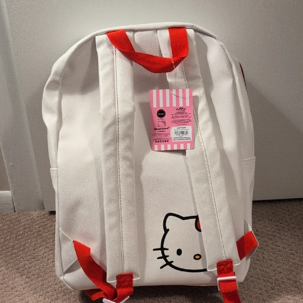 Hello Kitty Cream and Red Kids Full Size Vegan Faux Leather Backpack NWT